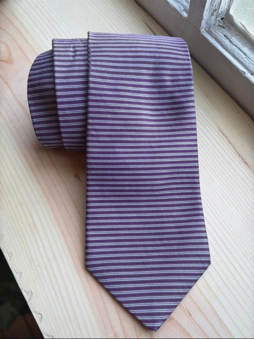 Brooks Brothers Purple and White Striped Silk Tie